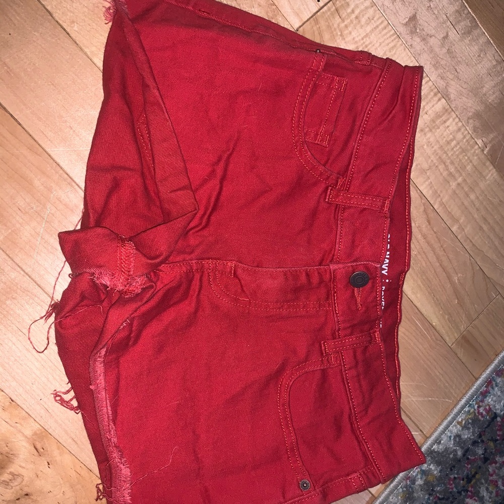 Red jean shorts